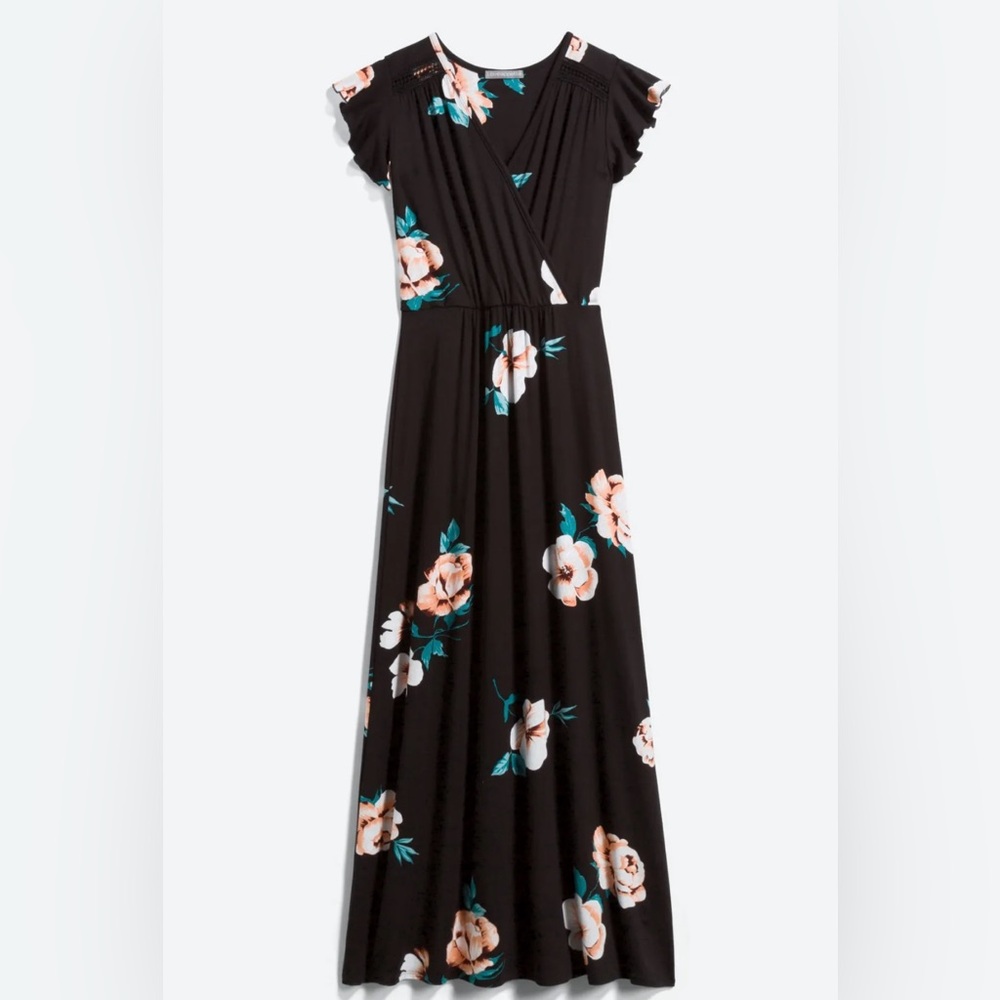 Loveappella - Black Floral Maxi Wrap Dress